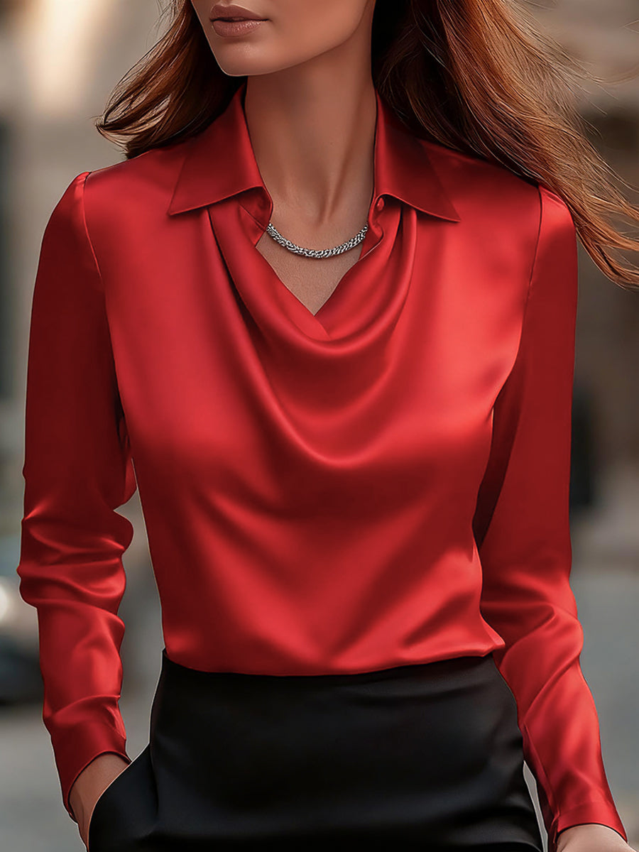 Ryvex V-neck Swing Elegant Satin Blouse