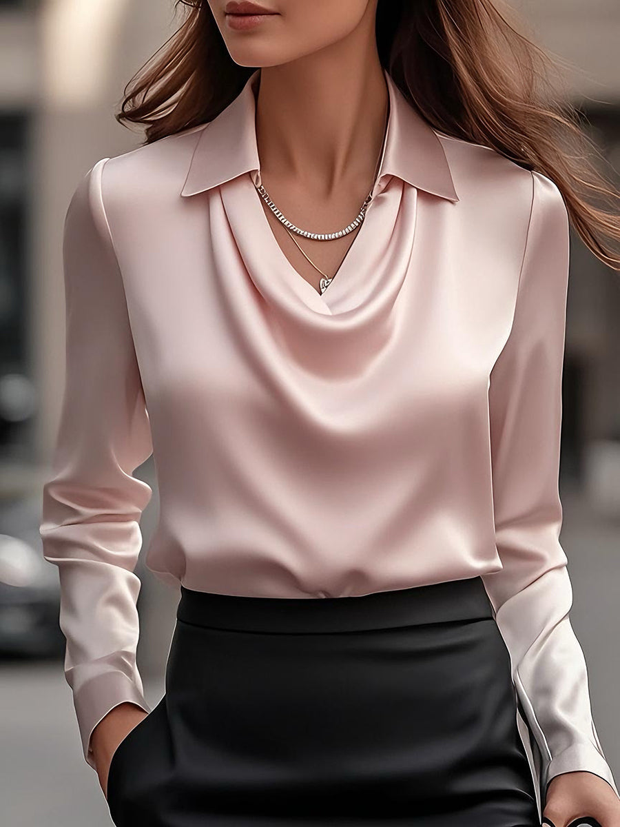 Ryvex V-neck Swing Elegant Satin Blouse