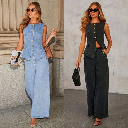 Ryvex Wide-Leg Denim Two Piece Suit