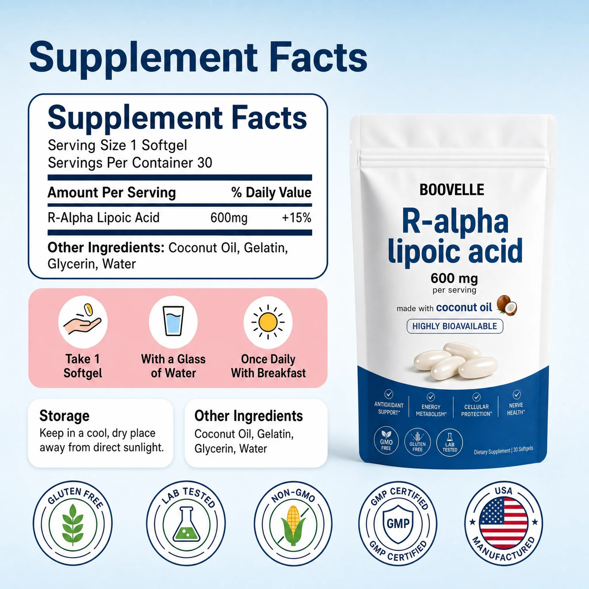 Boovelle™ R-Alpha Lipoic Acid — 600mg Pure R-Form Softgels
