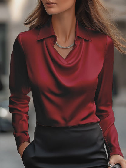 Ryvex V-neck Swing Elegant Satin Blouse